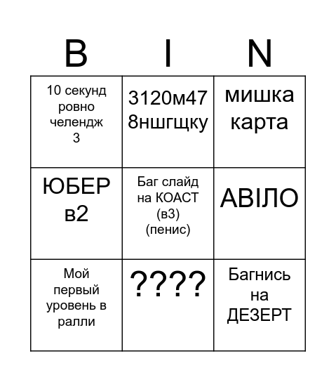трекмени Bingo Card