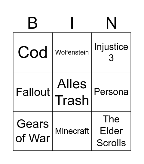 Xbox Bingo Card