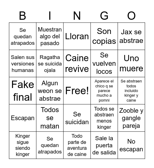 Circo culiao Bingo Card