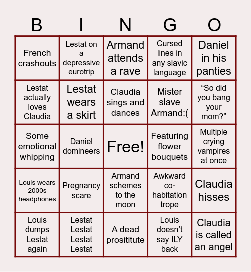 Wampire LESTAT Bingo Card