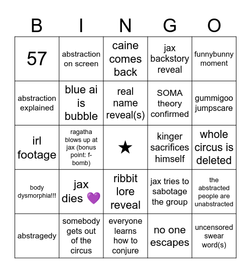 TADC THE LAST ACT Bingo Card