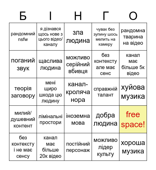 Youtube's Recycle Bin [KVN AUST] українською Bingo Card