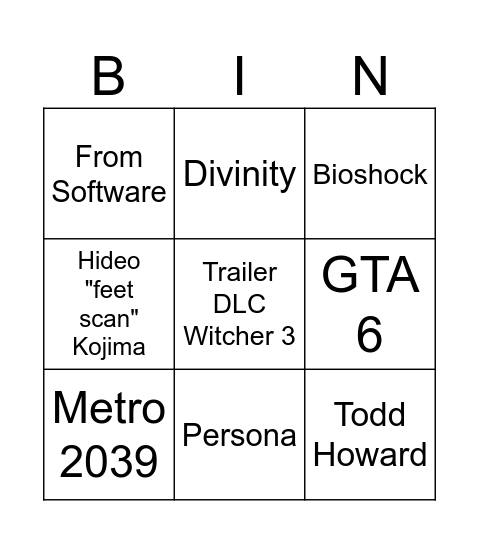 XBOX Bingo Card