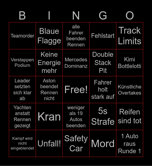 F1 Monaco Bingo Card