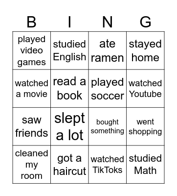 Last Weekend Bingo Card