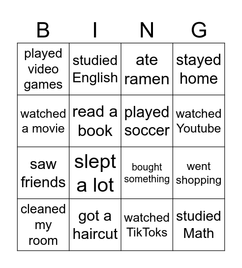 Last Weekend Bingo Card