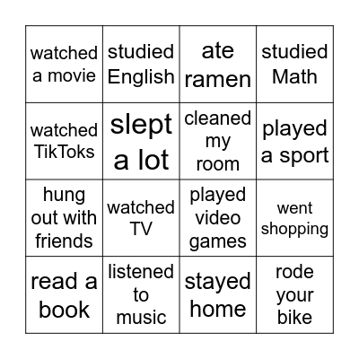 Last Weekend Bingo Card