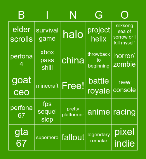 xbox Bingo Card