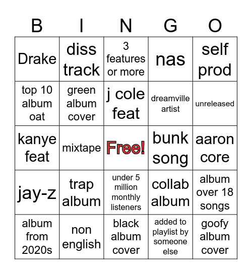 spotify Bingo Card