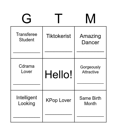 Nice to Meet You! Bingo Card