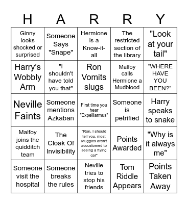 Harry Potter & The Chamber of Secrets Bingo Card