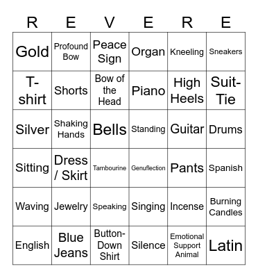 Select 3 that are MOST & LEAST Reverent Bingo Card