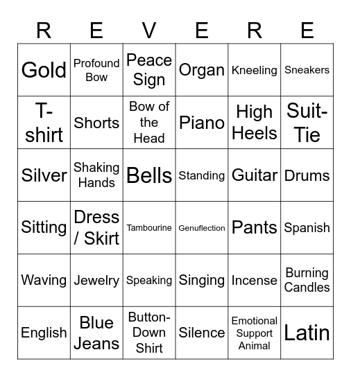 Select 3 that are MOST & LEAST Reverent Bingo Card