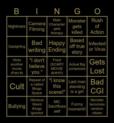HORROR MOVIE Bingo Card