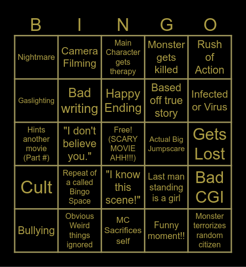 HORROR MOVIE Bingo Card