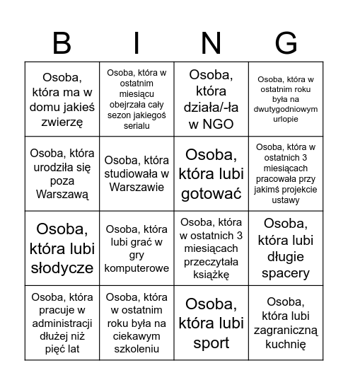 Integracja Bingo Card
