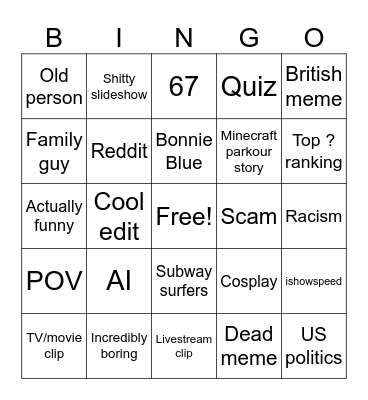 Tiktok Bingo Card