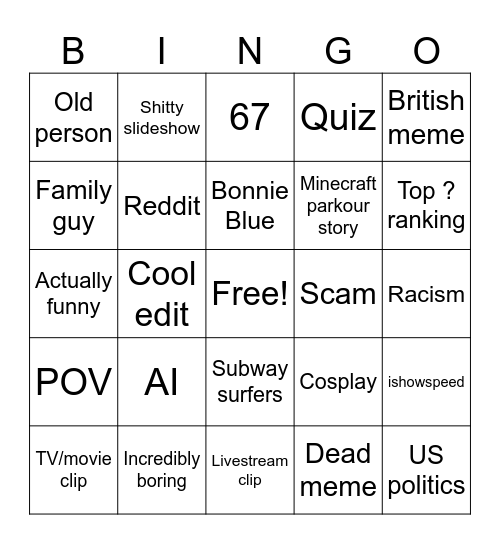 Tiktok Bingo Card