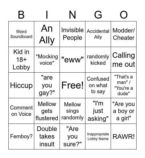 MELLOW x Lockdown Bingo Card
