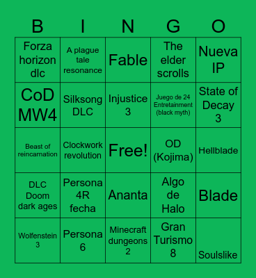 XBOX Showcase Bingo Card