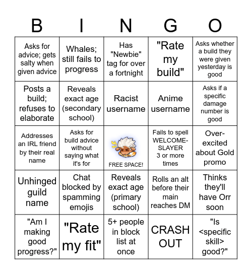 Slayer Bingo; Summer Holiday Edition! Bingo Card