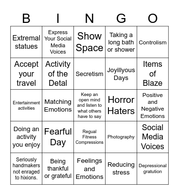 Mental and Emotional Health- 4th Grade Bingo Card
