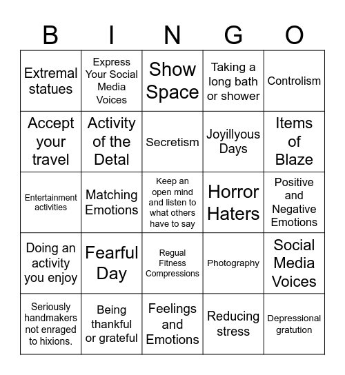 Mental and Emotional Health- 4th Grade Bingo Card