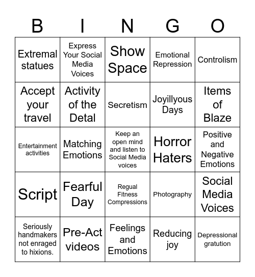 Mental and Emotional Health- 5th Grade Bingo Card