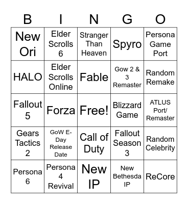 Xbox Games Showcase 2026 Bingo Card
