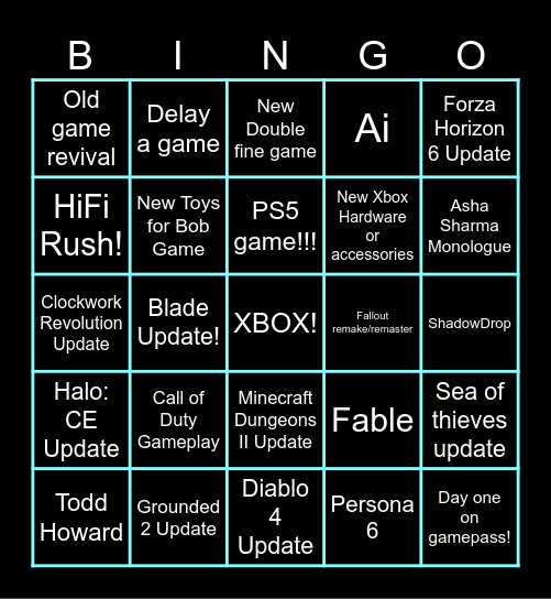XBOX SHOWCASE 2026 Bingo Card