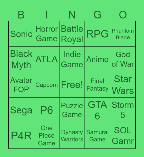 XBox Showcase Bingo Card