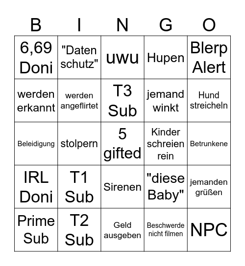 IRL Bingo Card