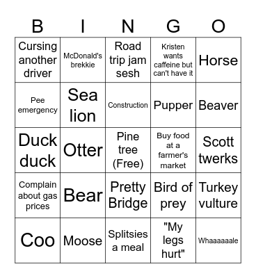 West Coast Bingo! Bingo Card