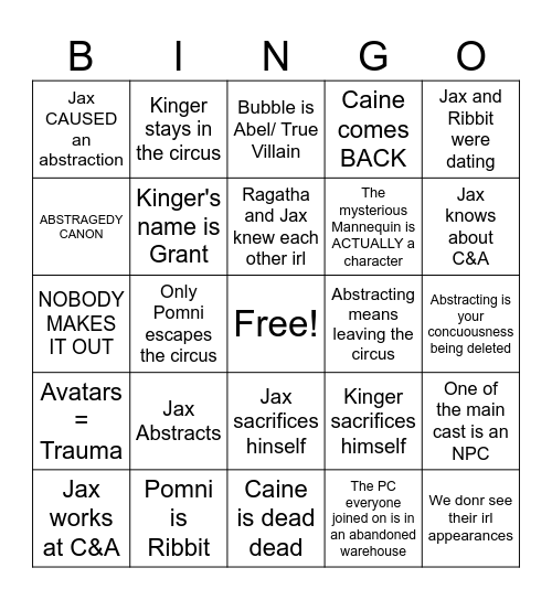 TADC PREDICTIONS Bingo Card