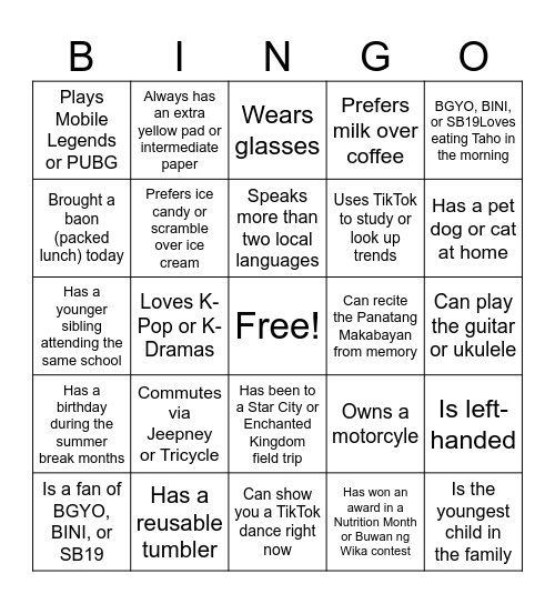 HUMAN BINGO Card