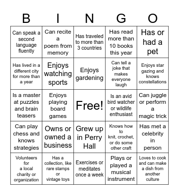 Human Bingo Card
