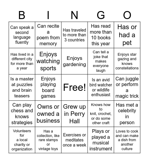 Human Bingo Card