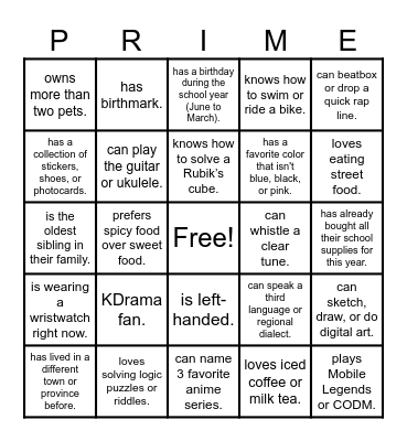FIND A PRIMER WHO.. Bingo Card