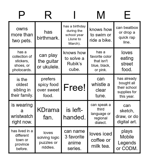FIND A PRIMER WHO.. Bingo Card