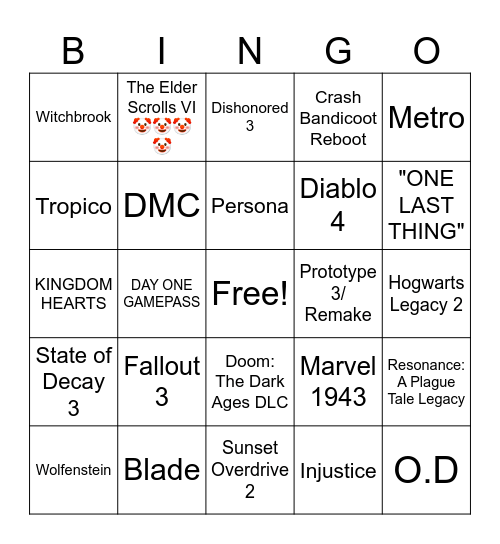 XBOKS BINGOR Bingo Card