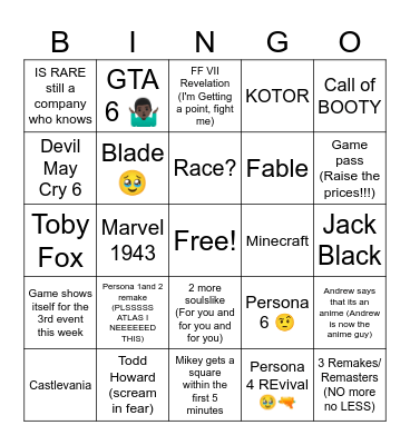 Xbox game showcase Bingo Card
