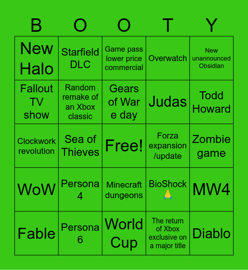 XBOX Games Showcase 2026 Bingo Card