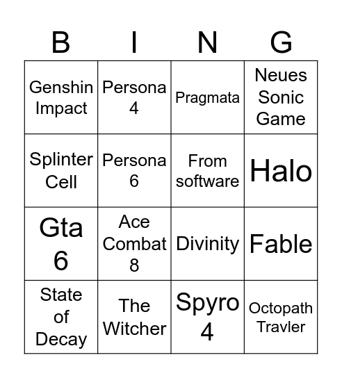 Xbox Game Fest Bingo Card