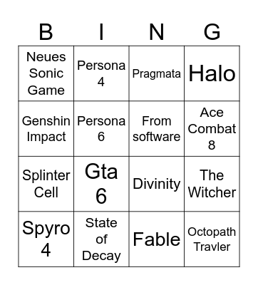 Xbox Game Fest Bingo Card