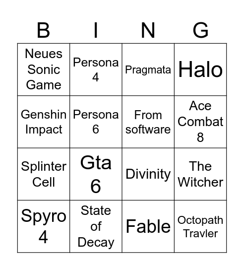 Xbox Game Fest Bingo Card