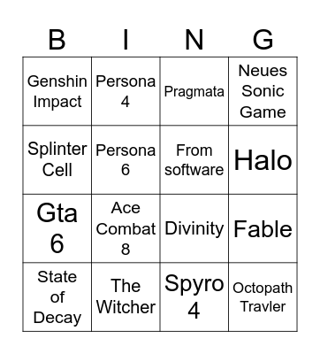 Xbox Game Fest Bingo Card