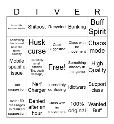 Nullscape Suggestions Bingo Card
