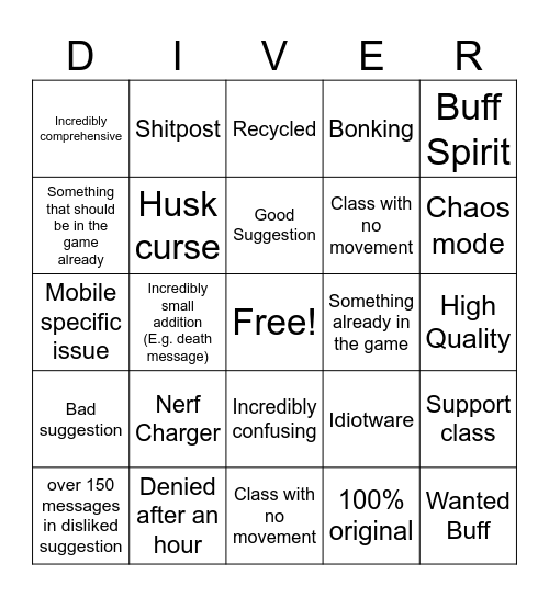 Nullscape Suggestions Bingo Card