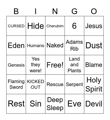 Adam and Eve Bingo Card