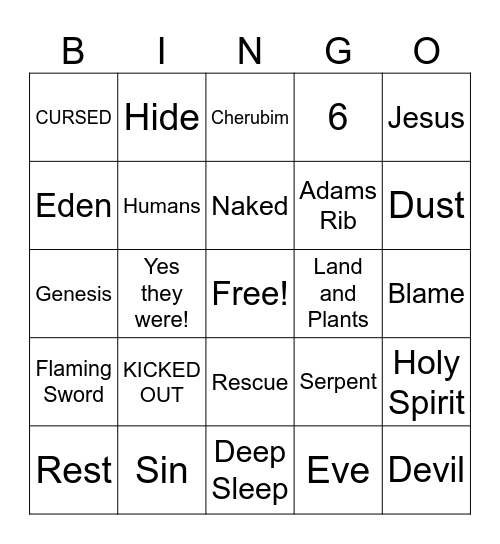 Adam and Eve Bingo Card
